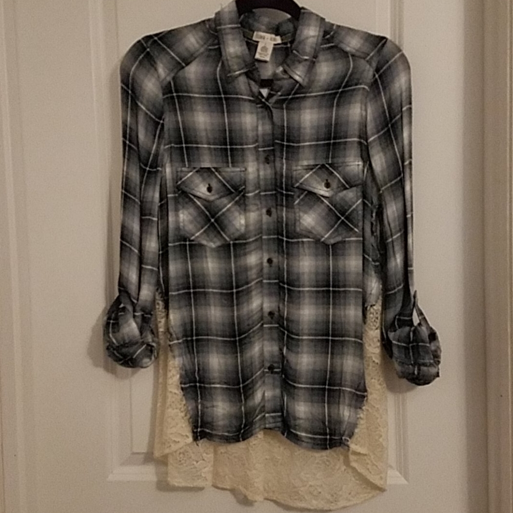 Plaid and Lace Long Shirt